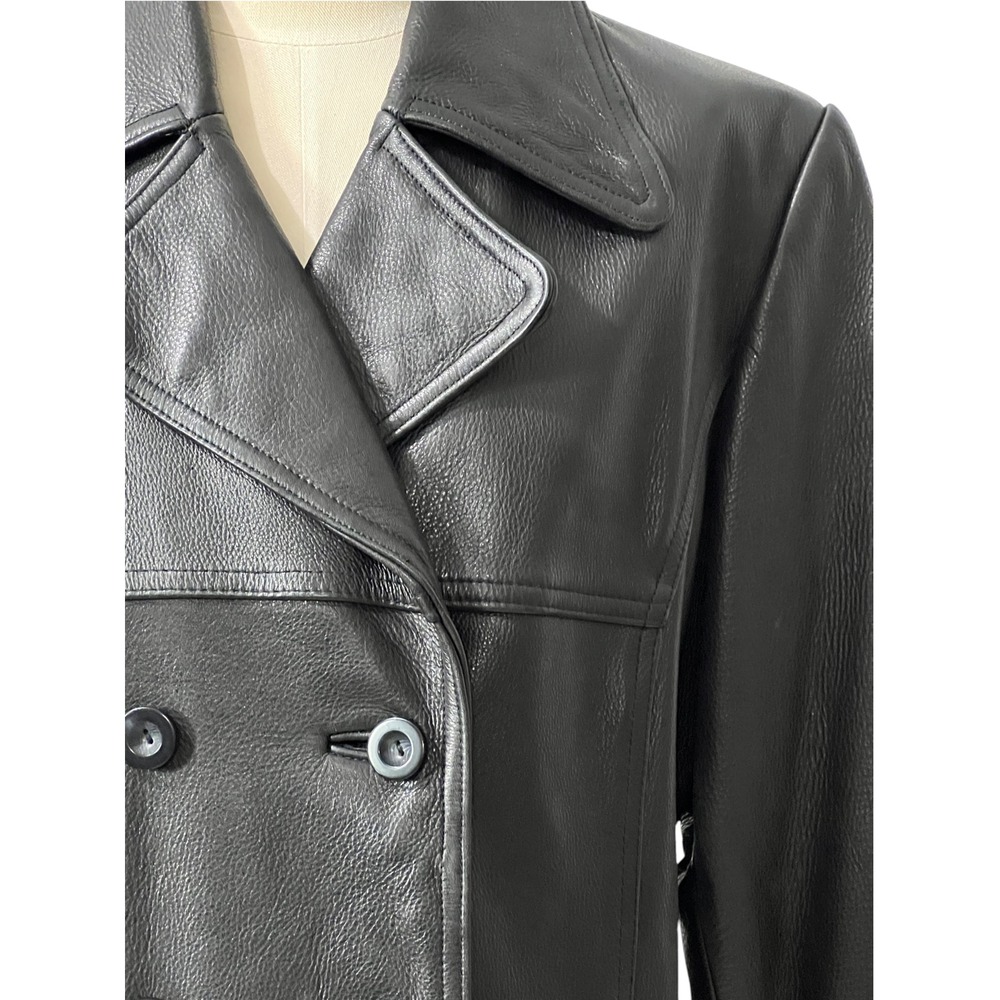 Vintage Jones New York Black Leather Peacoat Jacket Women's Large - Picture 10 of 13